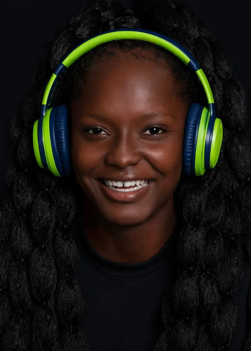 Une jeune femme écoute de la musique au casque